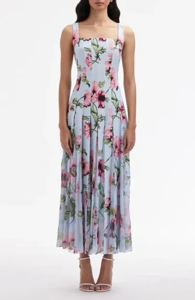 Oscar De La Renta Poppy-print Midi Dress In Blue Pink