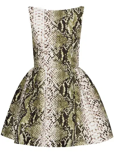 Oscar De La Renta Snake Faille Cocktail Dress In Green