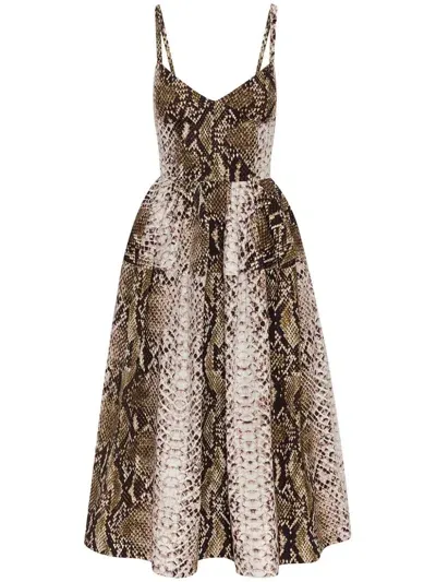 Oscar De La Renta Snake-print Midi Dress In Green