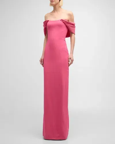 Oscar De La Renta Strapless Column Gown With Draped Detail In Geranium