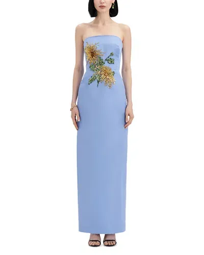 Oscar De La Renta Strapless Crystal Floral Embellished Dress In Flax