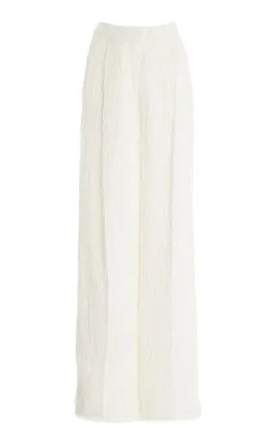 Oscar De La Renta Wide Leg Zip Front Fringe Fil Coupe Pant In Ivory