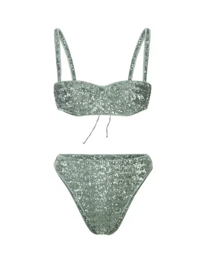 Oseree Aqua Sequined Bikini In Green