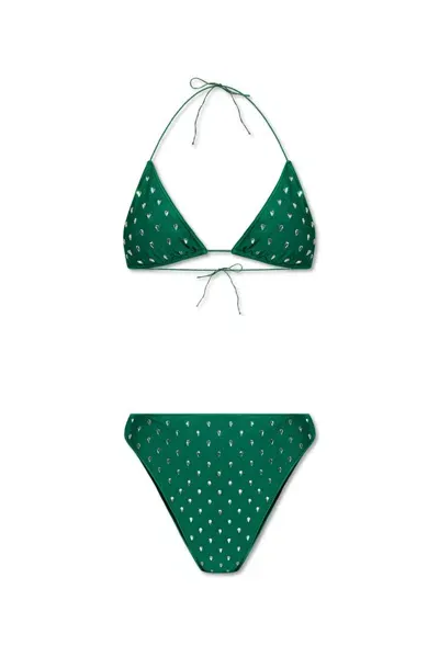 Oseree Rhinestone-embellished High-waisted Bikini In Green