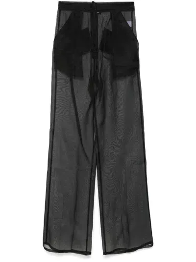 Oseree Crystal-embellished Wide-leg Trousers In Black