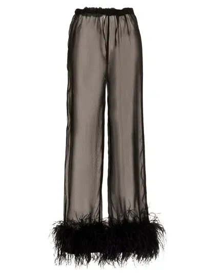 Oseree Osèree Feather Silk Pants In Black