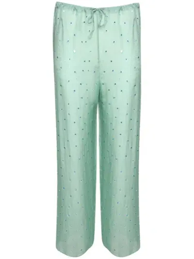 Oseree Gem Pants Embellished Straight-leg Trousers In Green