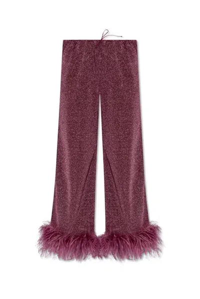 Oseree Oséree Lumière Plumage Feather-trimmed Lamé Pants In Purple