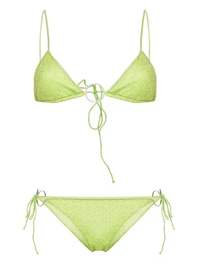 Oseree Ring-embellished Lurex Bikini In Green