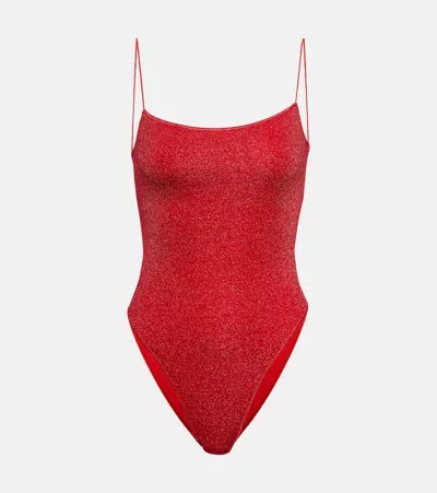 Oseree Oséree Lumière Square Lamé Swimsuit In Red