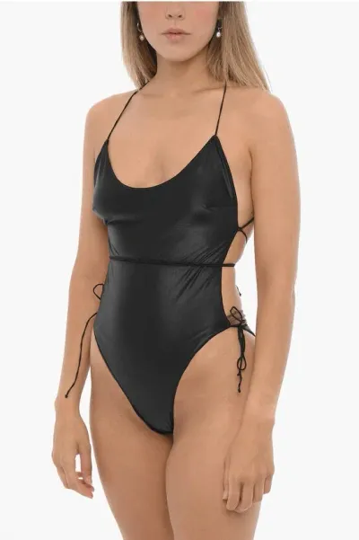 Oseree Lycra One-piece Swimsuit With Wraparound Ties In Black