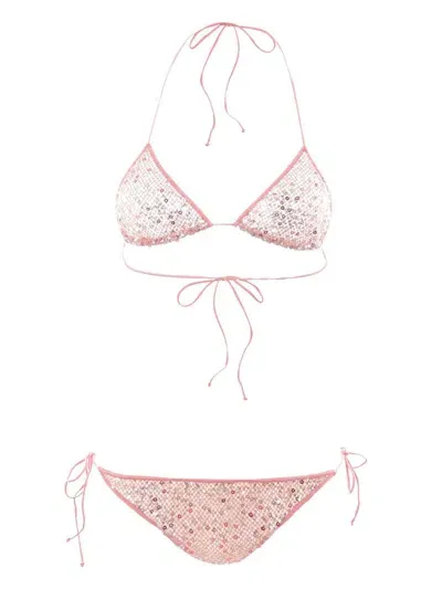 Oseree Netquins Microkini Sequinned Bikini In Pink