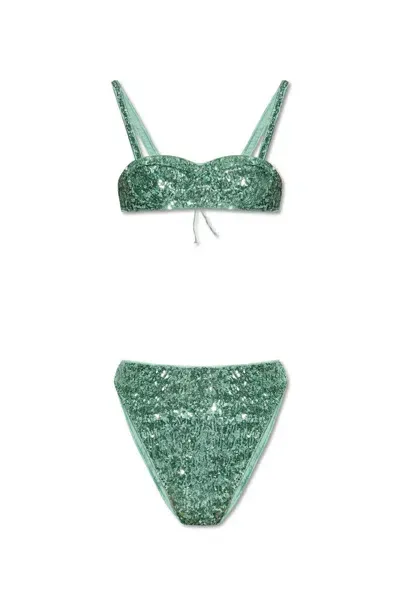 Oseree Sequin-embellished High-waisted Bikini In Green