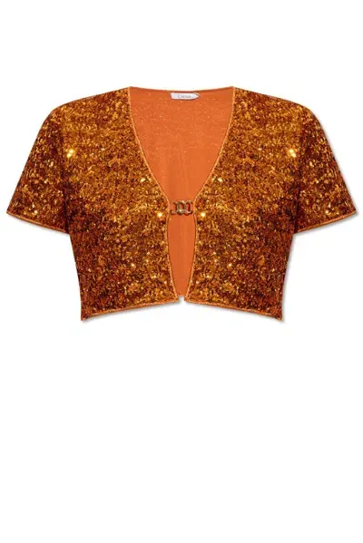 Oseree Oséree Sequin Embellished Cropped Cardigan In Orange