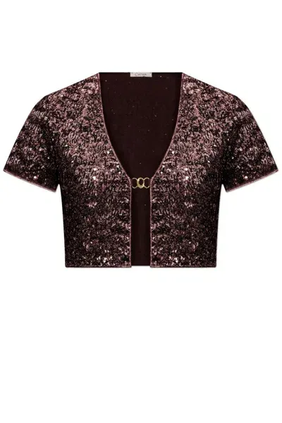 Oseree Sequinned Cropped Cardigan In Purple