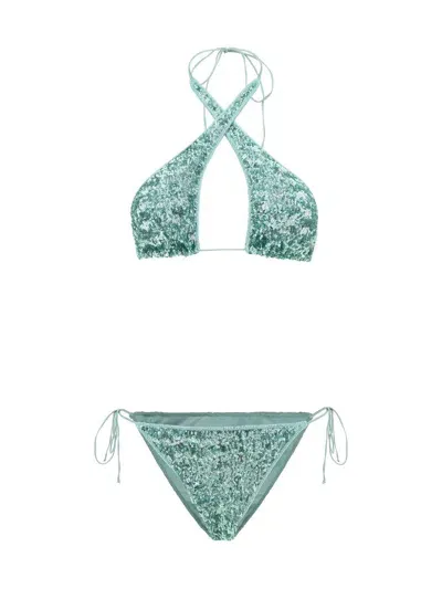 Oseree Oséree Sequin Embellished Crossed Bikini Set In Green