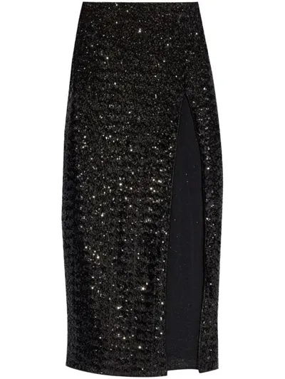 Oseree High-waisted Sequin-embellished Midi Skirt In Black