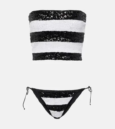 Oseree Striped Sequined Bikini In Black