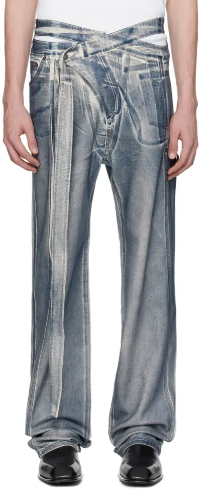 Ottolinger Ssense Exclusive Blue Signature Wrap Jeans In Sand / Blue Paint