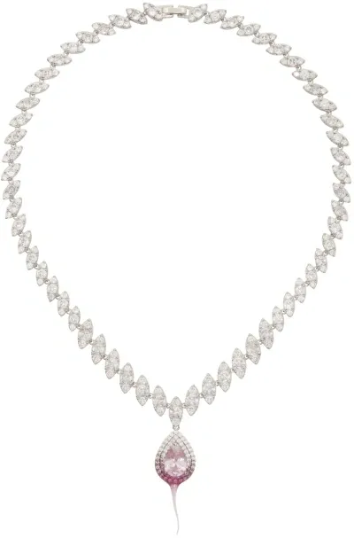 Ottolinger Ssense Exclusive Silver & Pink Diamond Dip Necklace In Light Pink