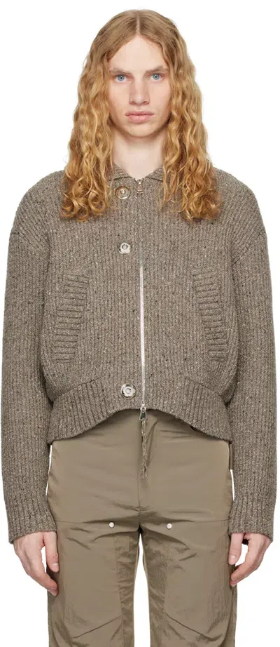 Ouat Brown Meta Zip Knit Jacket In Beige