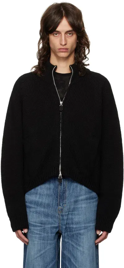 Our Legacy Black Ultra Zip Funnel Sweater In Jet Black Isels Wool