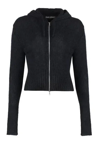 Our Legacy Compact Zipped And Hooded Cardigan In Black