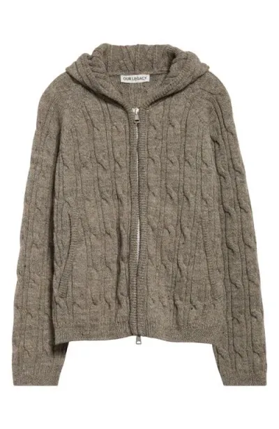 Our Legacy Level Hooded Cable Stitch Virgin Wool Zip Cardigan In Stable Melange Isles Wool