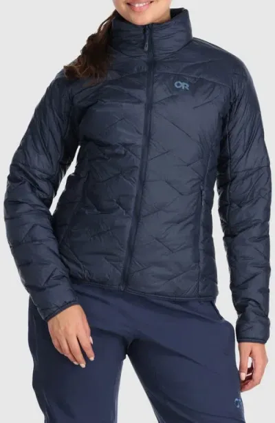 Outdoor Research Superstrand Lightweight Packable Water Resistant Puffer Jacket In Naval Blue