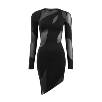 Ow Collection Spiral Long Sleeve Dress In Black