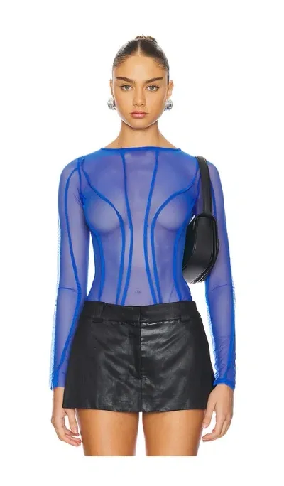 Ow Collection Twist Mesh Bodysuit In Blue