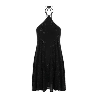 Ow Collection Women's Andie Halter Rhinestone Dress - Black