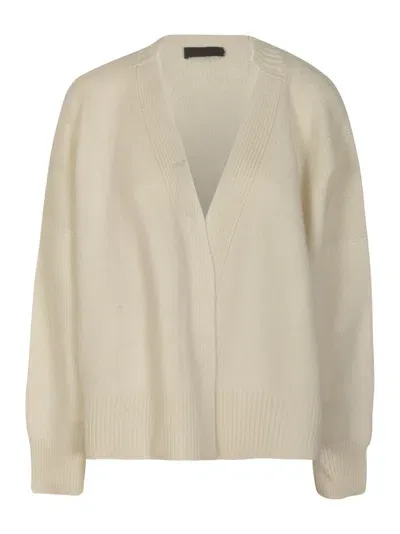 Oyuna V-neck Rib Trim Plain Cardigan In Ivory