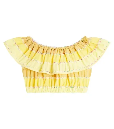 Paade Mode Kids' Striped Ruffled Cotton Crop Top In Yellow