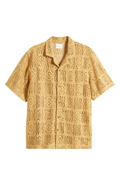 Pacsun Bloom Geo Lace Camp Shirt In Gold