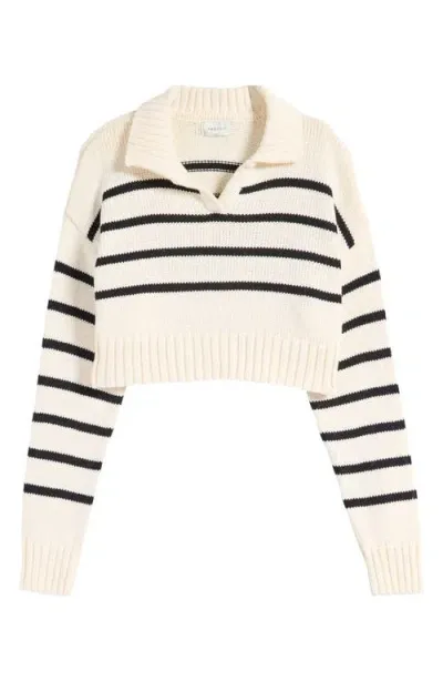 Pacsun Callie Stripe Crop Polo Sweater In Ivory Stripe