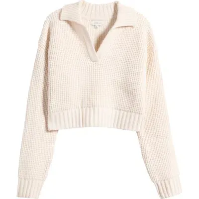 Pacsun Gabriella Waffle Stitch Crop Sweater In White Sand