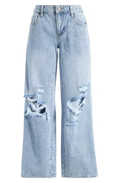 Pacsun Hepburn Ii Ripped Baggy Low Rise Straight Leg Jeans In Medium Wash