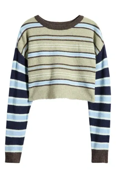 Pacsun Iris Crewneck Crop Sweater In Tea Stripe