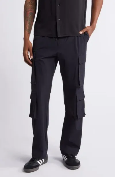 Pacsun Kaden Baggy Stretch Nylon Cargo Pants In Pirate Black