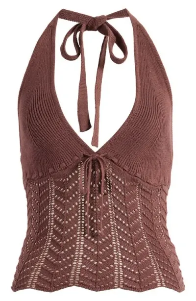 Pacsun Kelli Knit Halter Top In Deep Mahogany