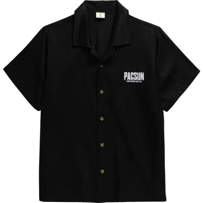 Pacsun Kids' Embroidered Logo Camp Shirt In Black