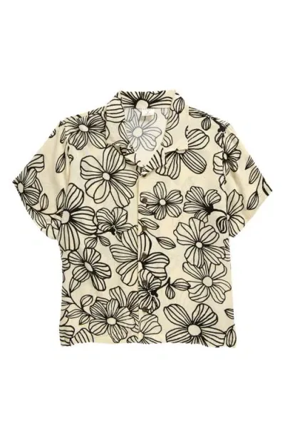 Pacsun Kids' Floral Camp Shirt In Off White/black