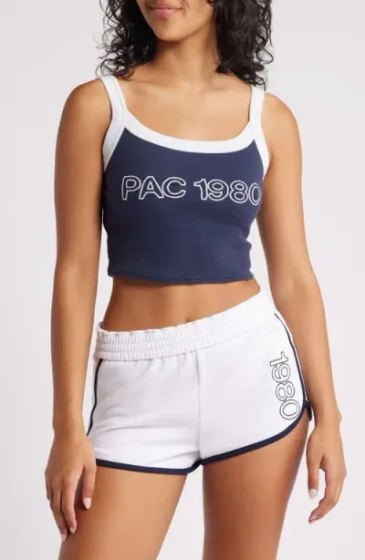 Pacsun Logo Embroidery Stretch Cotton Rib Tank Top In Navy/white