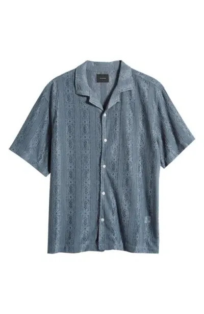 Pacsun Niall Floral Lace Camp Shirt In Blue Mirage