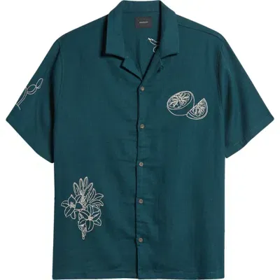 Pacsun Oversize Embroidered Camp Shirt In Blue