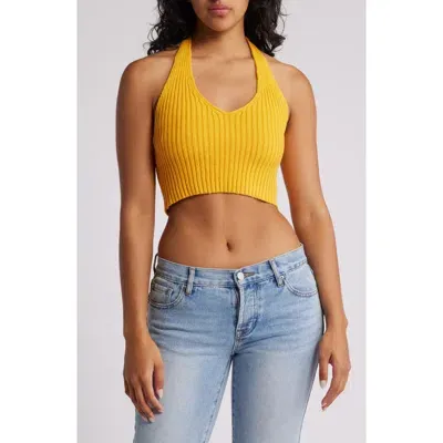 Pacsun Pixie Rib Crop Halter Top In Citrus