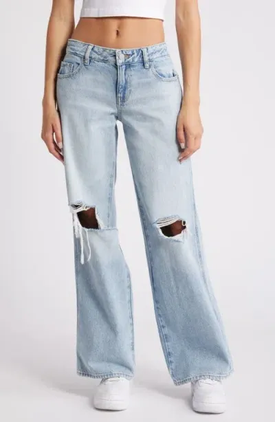 Pacsun Ripped Baggy Wide Leg Jeans In Shiloh Light Blue Wash