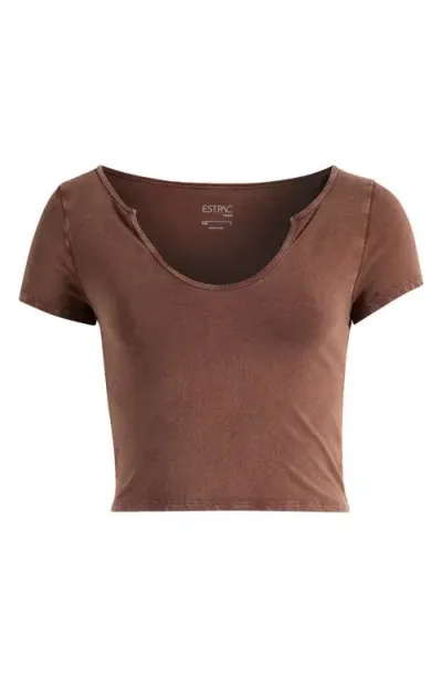 Pacsun Sculpted Notch Cotton Crop T-shirt In Deep Mahogany