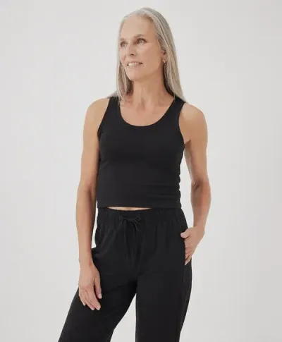 Pact Organic Cotton Cool Stretch Fitted Lounge Tank In Black